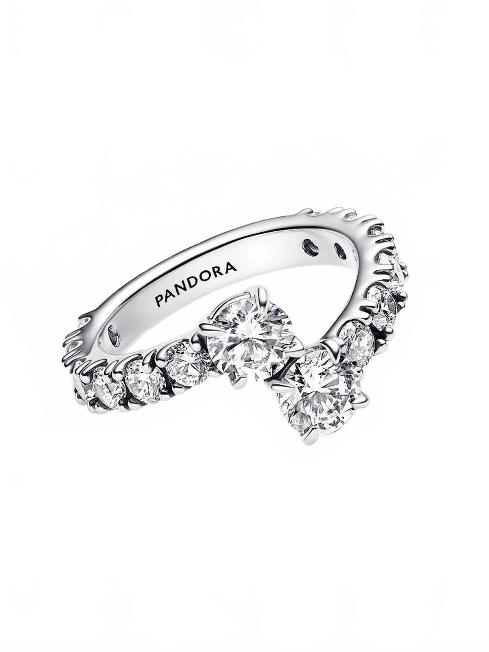 NEW PANDORA women's sparkling overlapping band ring in sterling silver